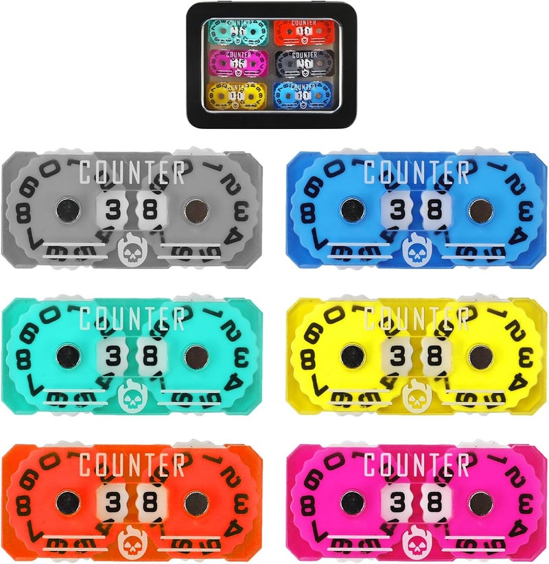 FourDragons 6PCS Life Counter with Metal Box, Health Tracker Life Counters Double Dials for Magic Card Games Accessories, Compatible with RPG D&D CCG TCG Tabletop Board Games - Image 1